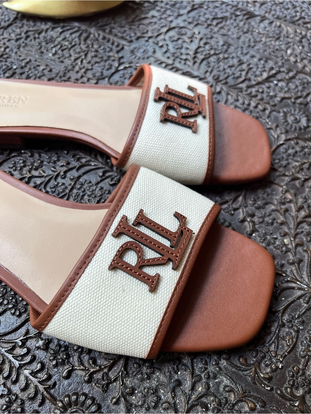 NEW LAUREN RALPH LAUREN EVERLEY LEATHER TRIM SLIDE SANDALS 5.5 - Picture 10 of 11